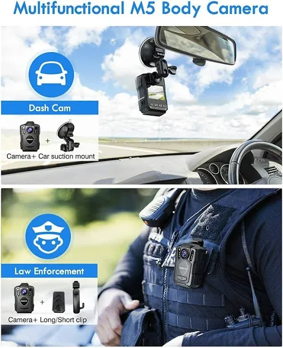 BOBLOV M5 2K Police Body Camera, GPS Enabled &1440P Body Mounted Cam, 64G Body Cam Built-in 4200MAH Battery,12Hours Record, IP67 Waterproof, Night Vision Law Enforcement with Car Suction Mount