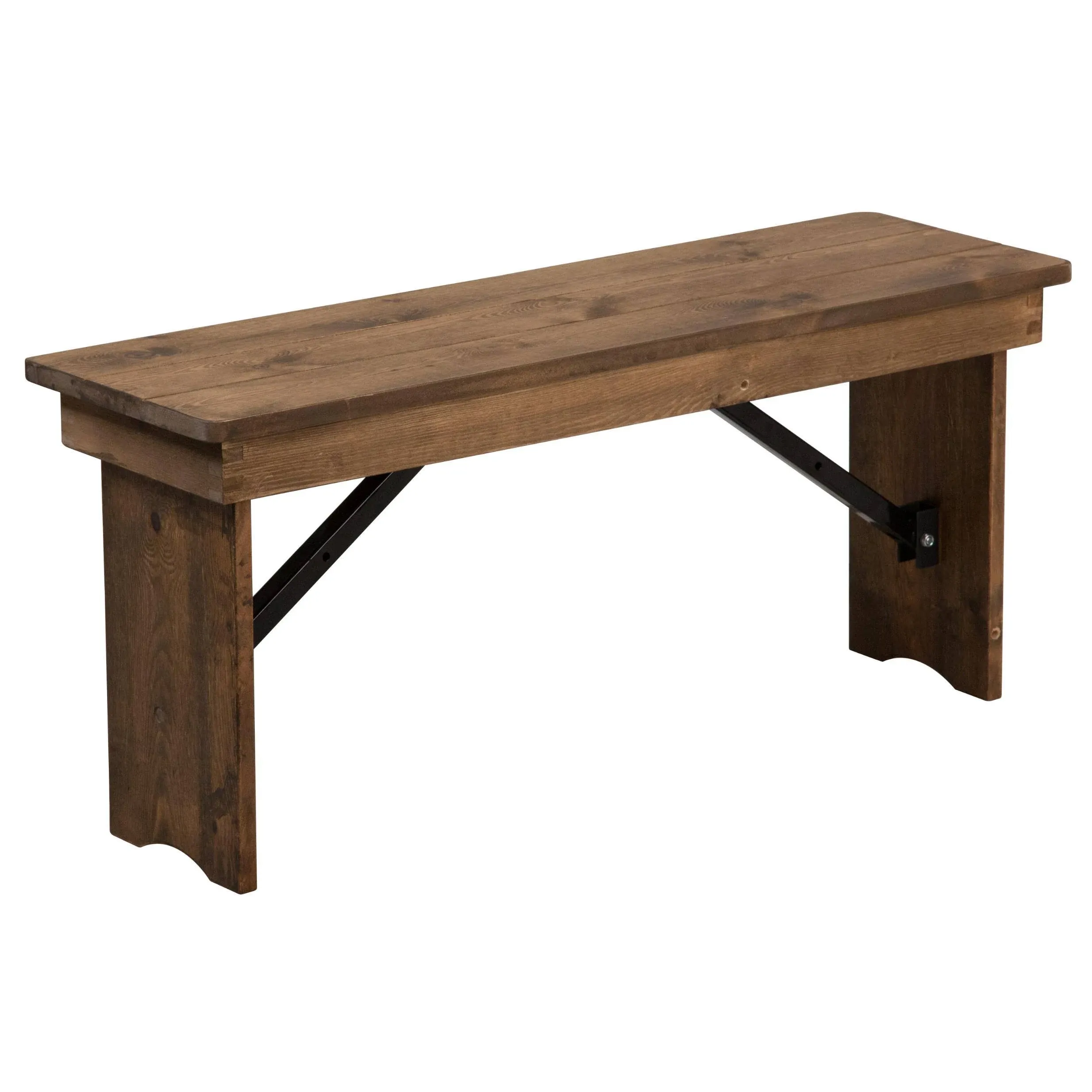 Flash Furniture HERCULES Series 40" x 12" Antique Rustic White Solid Pine Folding Farm Bench