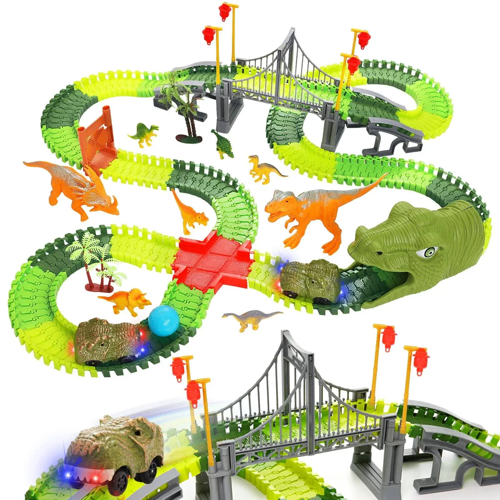 BEMITON Dinosaur Toys Race Car Track Create a Dinosaur World Road Race