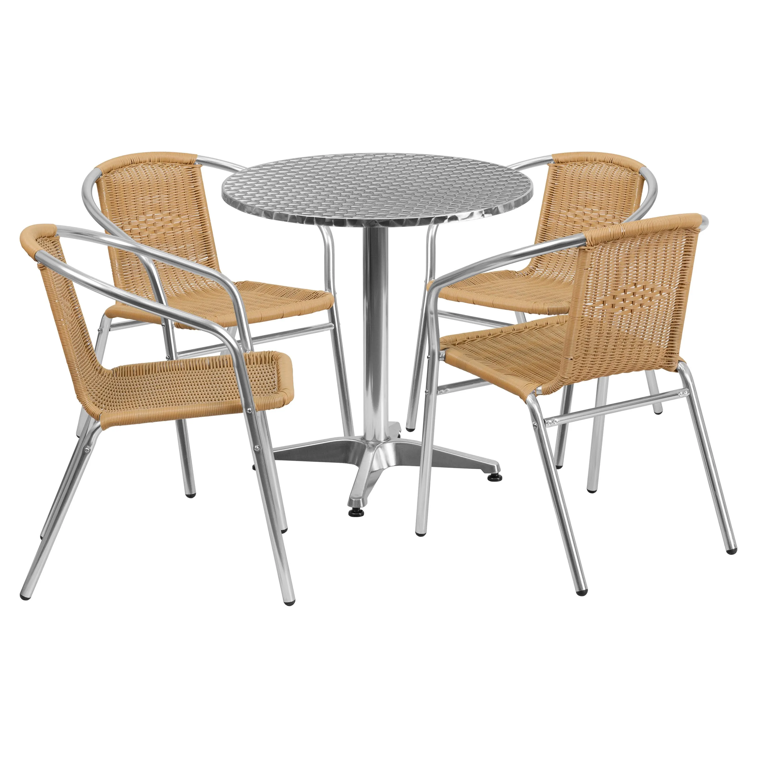 Flash Furniture 27.5'' Round Aluminum Indoor-Outdoor Table Set with 4 Beige Rattan Chairs