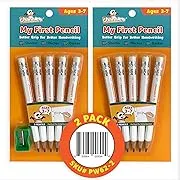 Channie's My First Pencil- 2 Pack-White-Easy to Hold- with Sharpener, Black