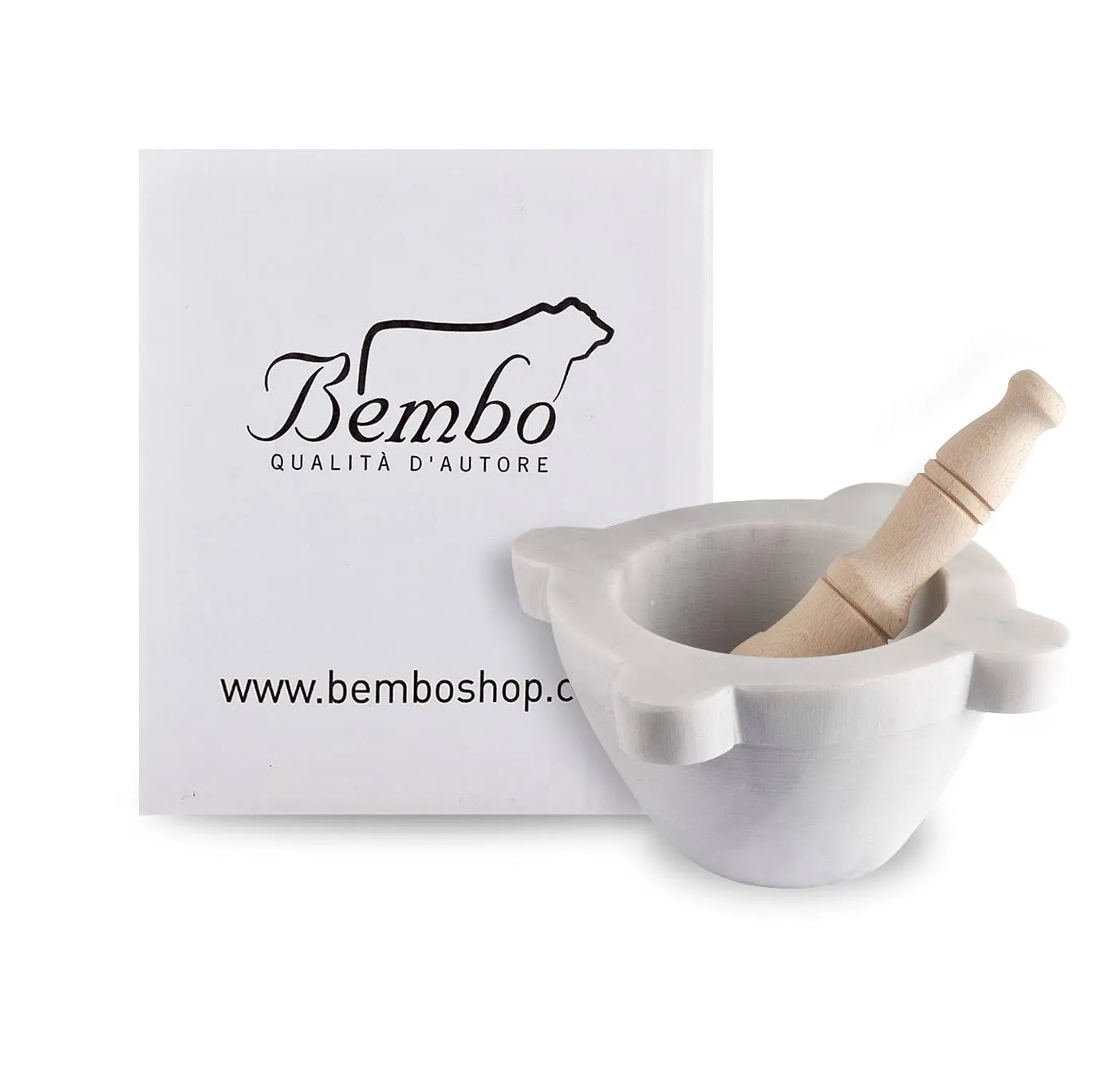 Bembo Mortar in White Carrara Marble with Pestle Made in Italy - for Pesto or Spices - Genovese Model (ø 18 cm)