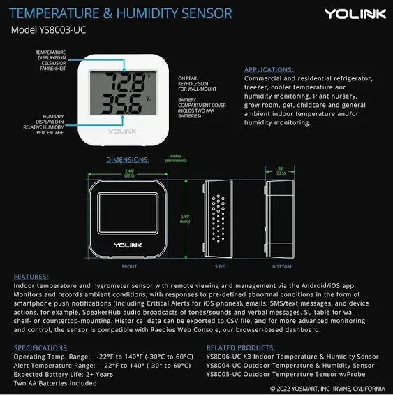 YoLink Smart Wireless Temperature & Humidity Sensor