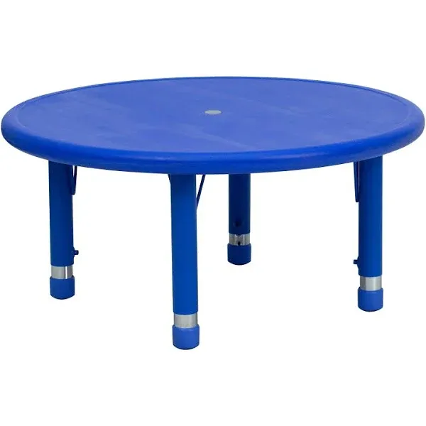 Flash Furniture 33"W Round Plastic Height-Adjustable Activity Table, Blue