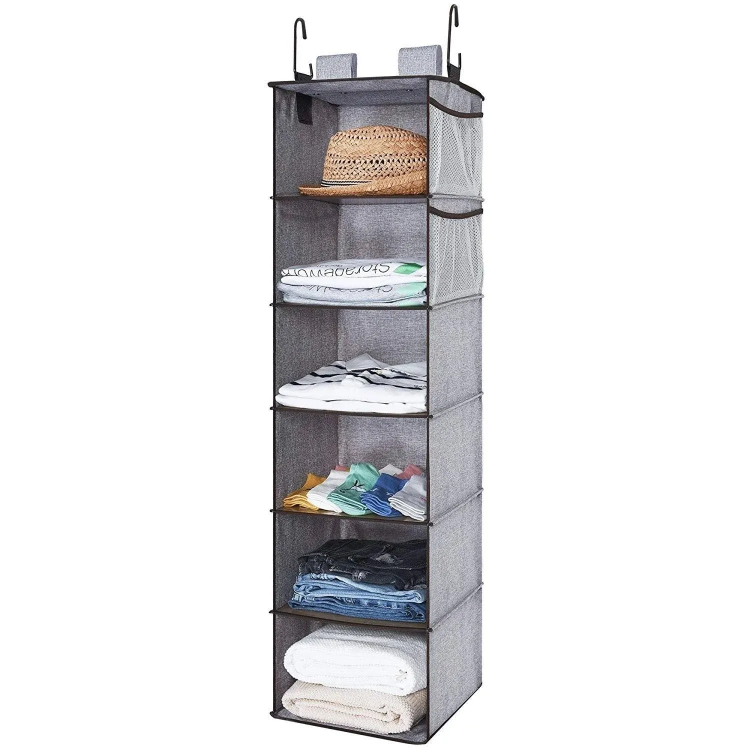 StorageWorks 6-Shelf Hanging Closet Organizer, Hanging Shelves for Closet, Fabric, Mixing of Brown and Gray, 12" D x 12" W x 47 ¾" H