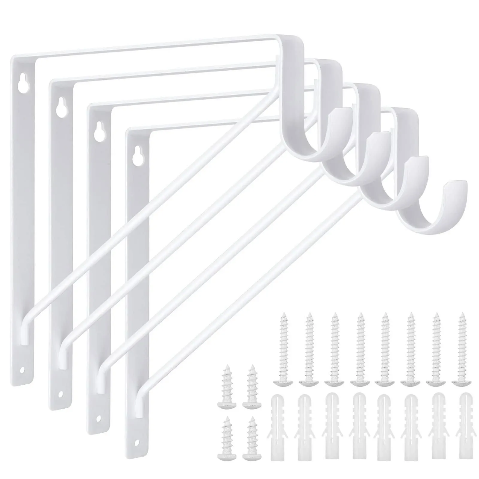 4 Pack Heavy Duty Closet Rod Brackets Holder 11 x 11 x 1 Inch, White Closet Rod Support Bracket Steel Closet rod Holders for Hanging Clothes, Wall Mounted Shelf and Rod Support Brackets with Screws