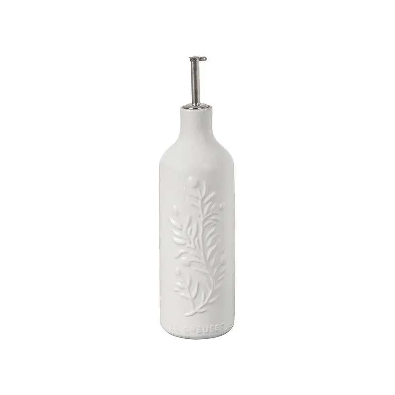 Le Creuset Olive Branch Collection Olive Oil Cruet | Stoneware Matte White, 20 oz.