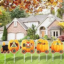 Fall Signs Pumpkin Train Lawn Signs Thanksgiving Outdoor with Stakes, 4 Pieces