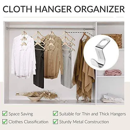 ZEDODIER Metal Clothes Hanger Connector Hooks, 20 Pack Super Sturdy Hanger Extender Hooks, Efficient Closet Space Saver, Easy to Use, Suitable for Heavy Clothing, Fits All Types of Hangers, Silver