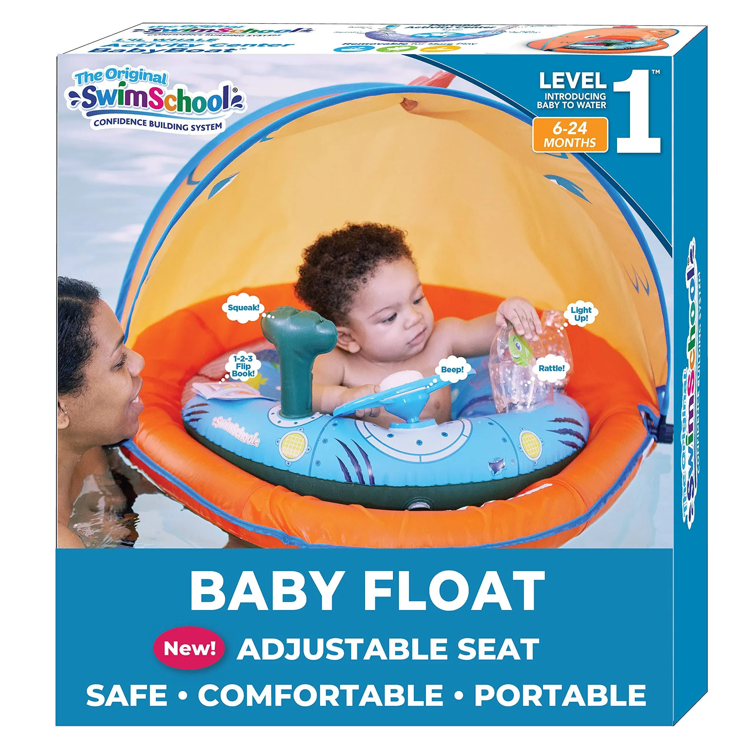 SwimSchool Infant Baby Pool Floats, Free Swimming, Super Buoyant – Ages 6-24 Months – Multiple Colors/Styles – Adjustable Canopies and Seats, Splash & Play Baby Floaties