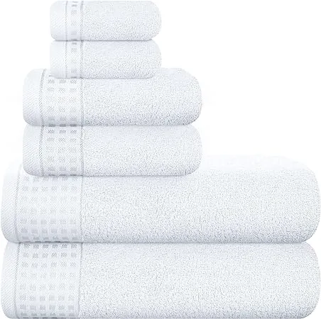 Glamburg 100% Cotton Ultra Soft 6 Pack Towel Set, Contains 2 Bath Towels 28x55 Inches, 2 Hand Towels 16x24 Inches & 2 WashCoths 12x12 inch, Compact