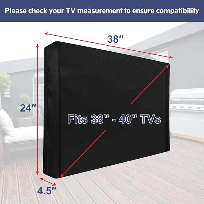 Mounting Dream Outdoor TV Cover Weatherproof with Bottom Cover for 38-40 inch TV, Waterproof and Dustproof TV Screen Protectors with Remote Control Pocket for Outside LED, LCD, OLED Flat Screen TVs