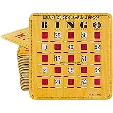 MR CHIPS Jam-Proof Quick-Clear Deluxe Fingertip Slide Bingo Cards with Sliding Windows - 50 Pack in Woodgrain Style