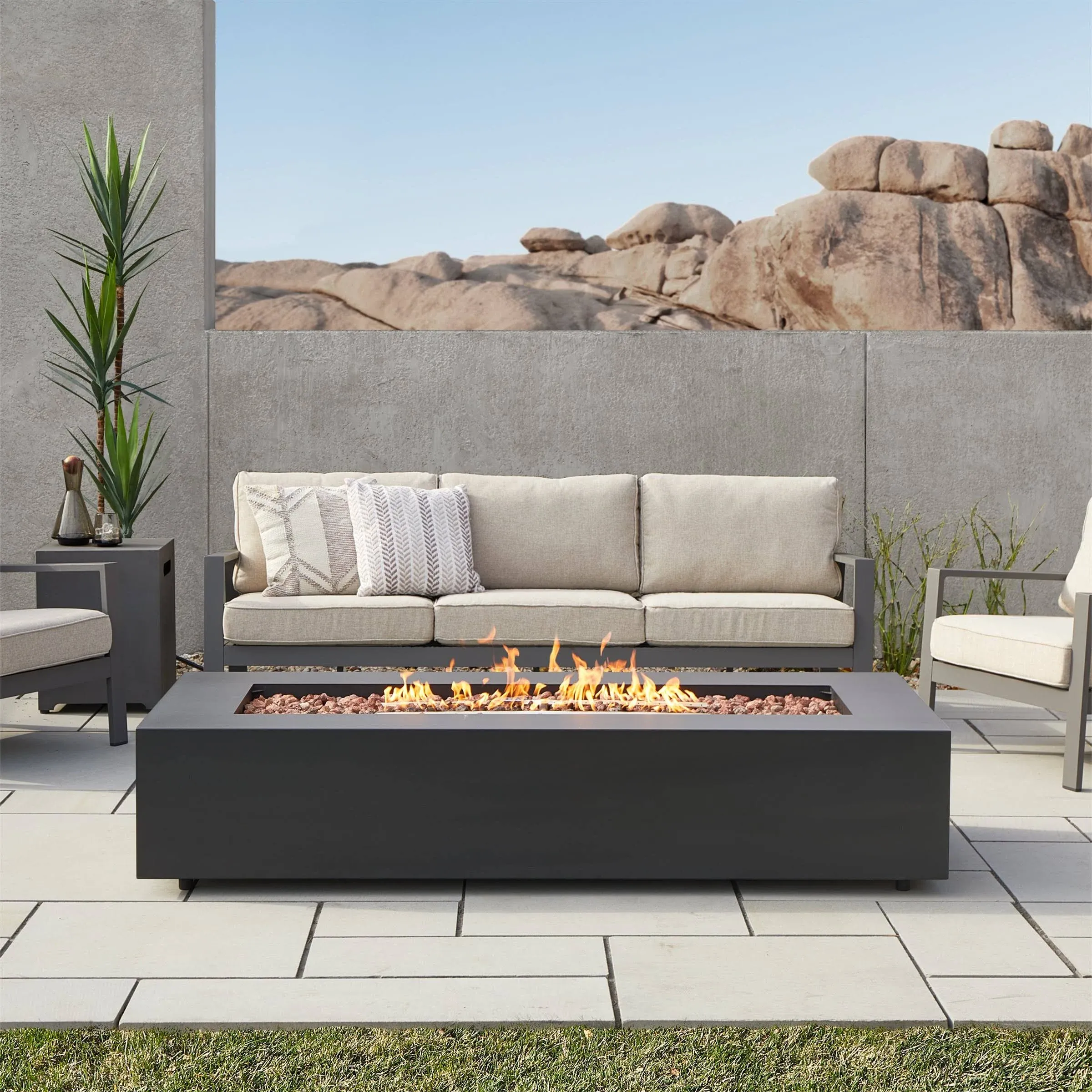 Real Flame Aegean 70" Rectangle Propane Fire Table