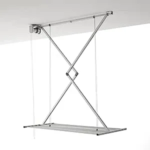 foxydry Mini, Ceiling Mounted Clothes Drying Rack, Pulley Clothesline, Vertical Folding Laundry Drying Rack 50.4x21.25x9.8 in (120, Grey)