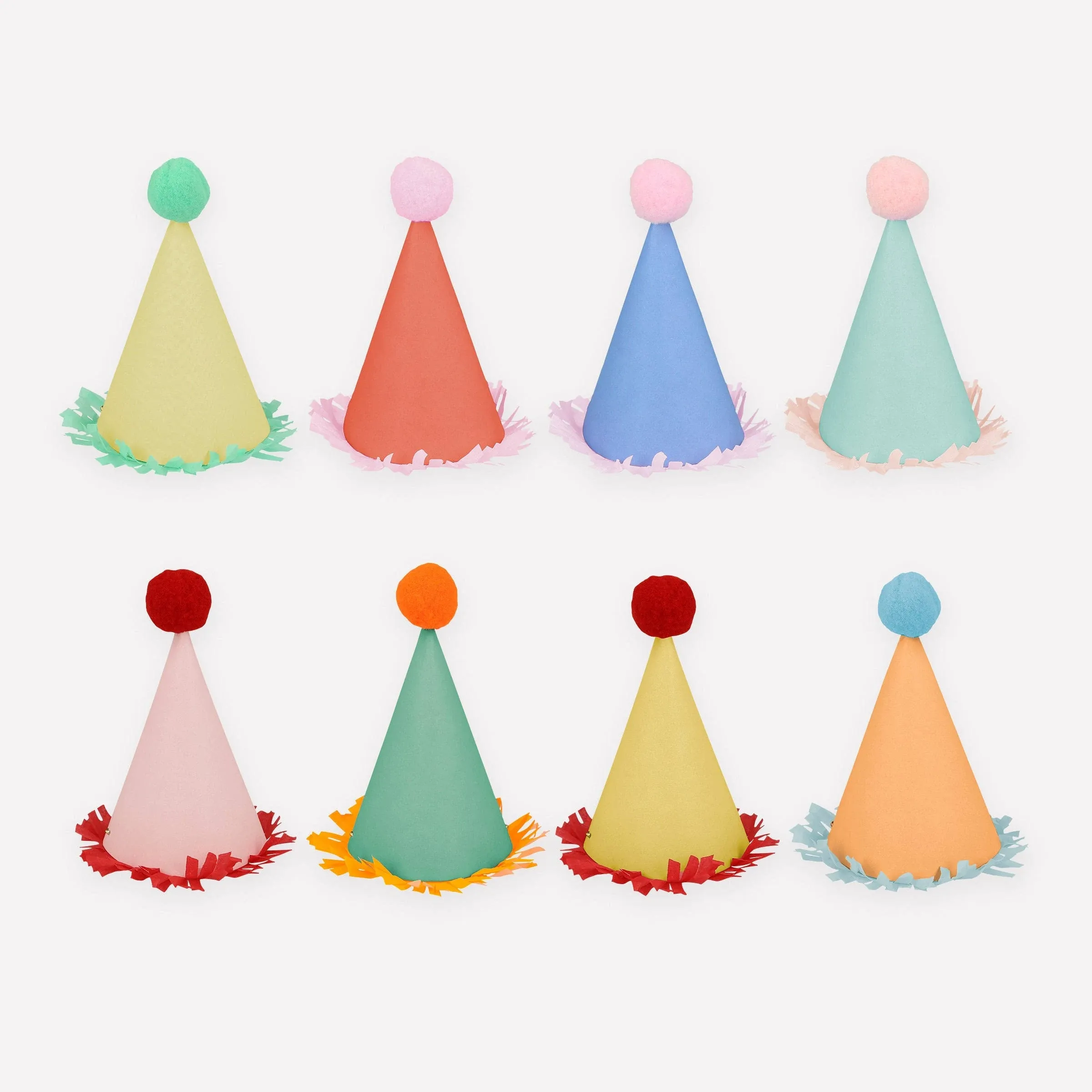 Meri Meri Birthday Party Hats, Pack of 8 Bright and Colorful Cone Birthday Hats for Kids & Adults, Cone Party Hats