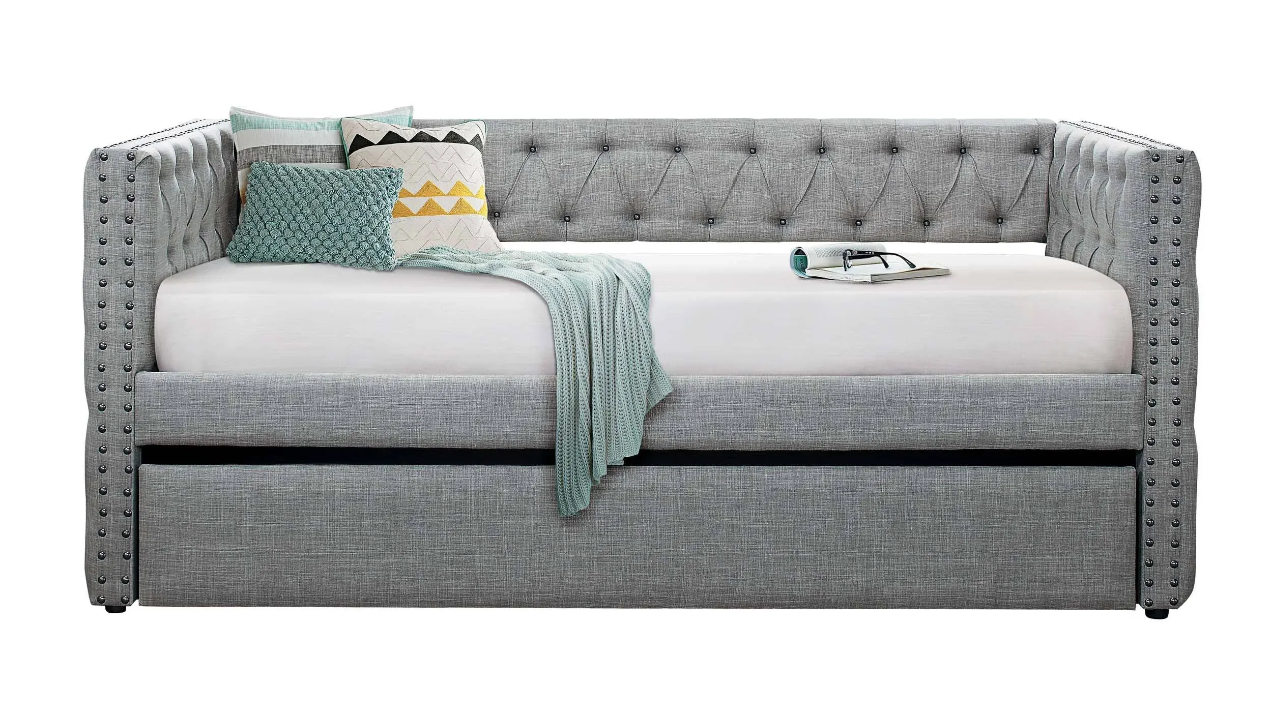 Homelegance Adalie Fabric Upholstered Daybed with Trundle Twin Gray