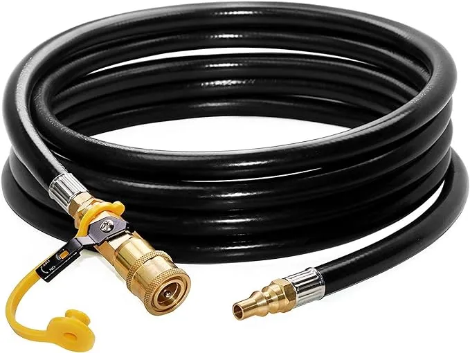 DOZYANT 12 feet Low Pressure Propane Quick-Connect Hose, RV Quick Connect Propane Hose, Quick Disconnect Propane Hose Extension - 1/4” Safety Shutoff Valve & Male Full Flow Plug for RVsDOZYANT 12 feet Low Pressure Propane Quick-Connect Hose, RV Quick Con