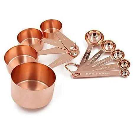 Copper Gram Copper Measuring Cups and Measuring Spoons Set of 9 Rustic Kitchen Accessories | Liquid or Dry Ingredients