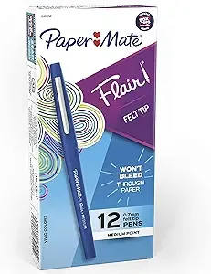 Paper Mate Felt Tip Pen, Blue - 12 pack