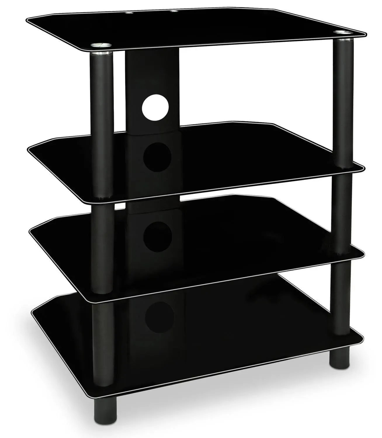 Mount-It! AV Component Media Stand, Audio Tower and Media Center with 4 Tempered Glass Shelves, 88 Lbs. Capacity, Black Silk