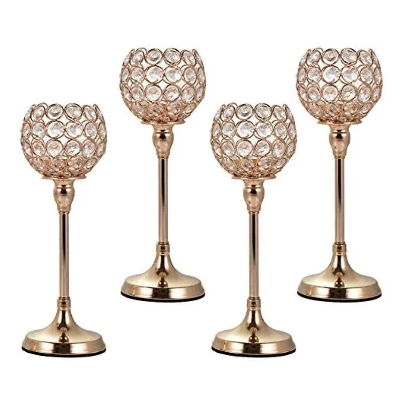 Wocadle Set of 4 Gold Crystal Candle Holder for Table Centerpiece ,Candlestick H