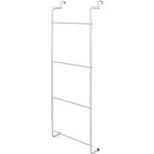 MyGift Over-The-Door Towel Rack with 4 Rungs, White Metal Ladder Bathroom Towel Hanging Storage Drying Rack