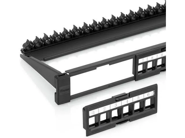 Everest Media Solutions 24 Port Keystone Patch Panel (1-Pack) - Use with Slim Profile Keystones ONLY (Wider Jacks May not fit Side by Side) - with Adjustable Rear Cable Management Bar