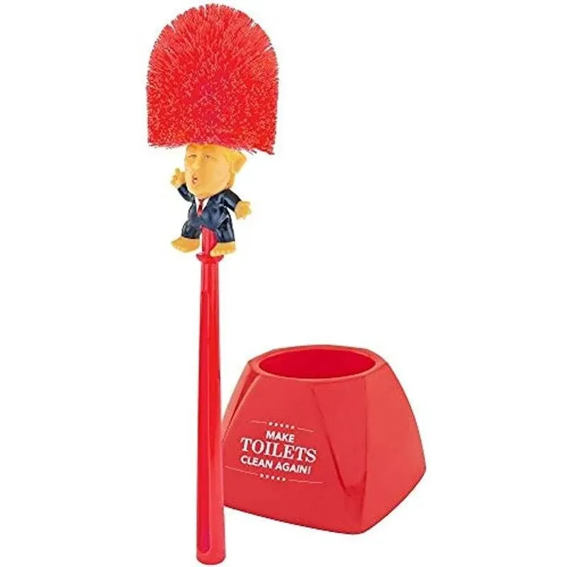 Bathroom Toilet Bowl Brush With Holder Donald Trump Cleaning Red Perfect White..