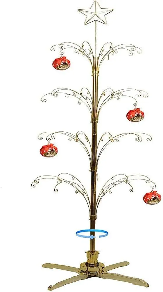 Ornament Tree Display Stand Metal Christmas Rotating Gold Color 90 Hook