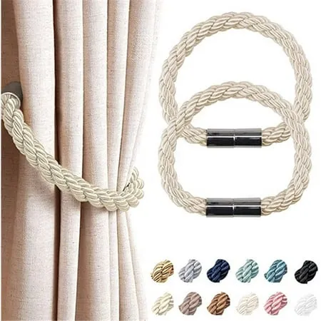 CNKOO 2 Pack Strong Magnetic Curtain Tiebacks Modern Simple Style Drape Tie Backs Convenient Decorative Weave Rope Curtain Holdbacks for Thin or Thick Home & Office Window Draperies