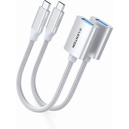 LENTION USB C to USB 3.0 Adapter [2-Pack] Type C Male to USB 3.0 Female OTG Converter Compatible 2023-2016 MacBook Pro New iPad Pro/Mac Air/Surface Chromebook Phone/Tablet(C6-2P Silver)