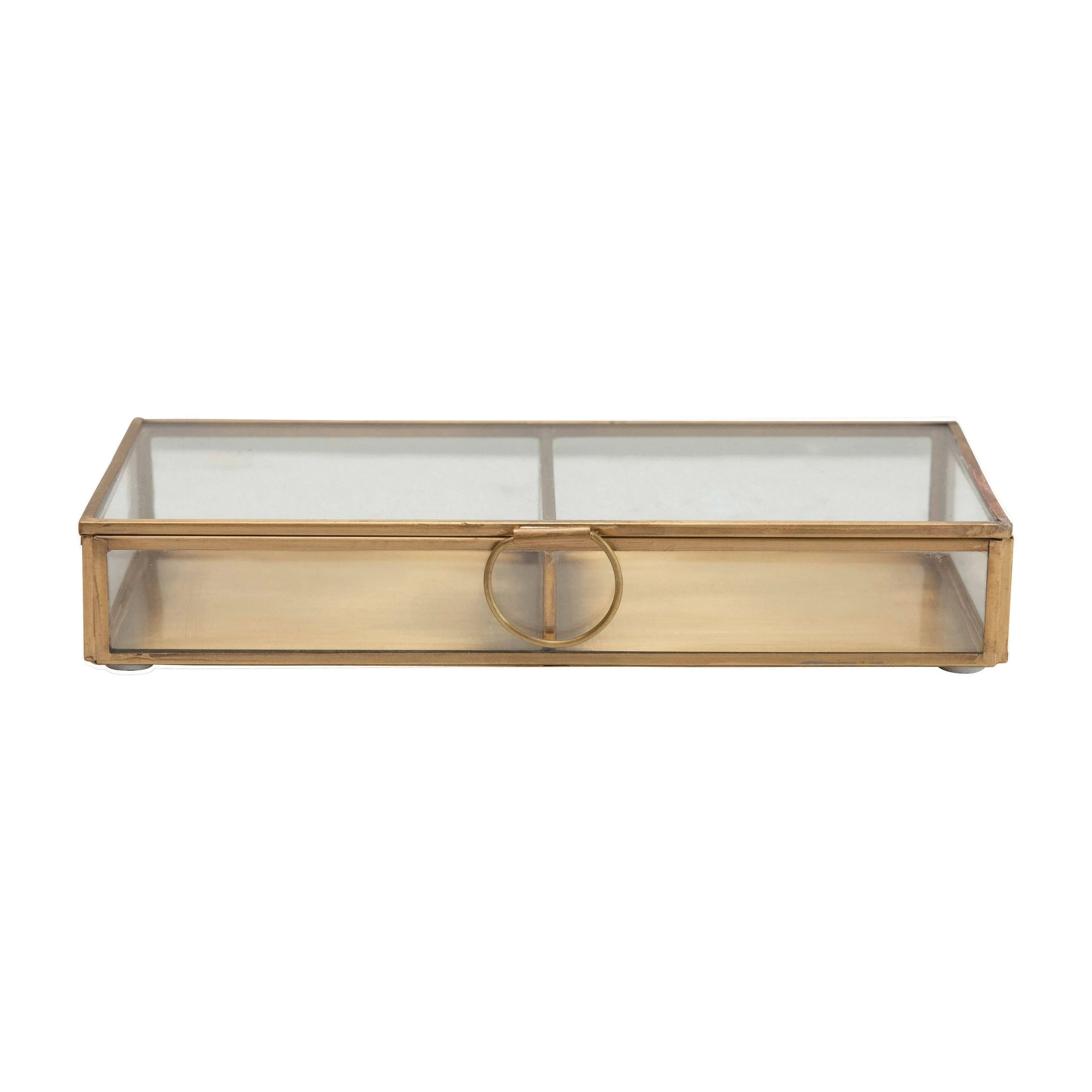 Creative Co-Op Brass & Glass Display Storage Box, Brass