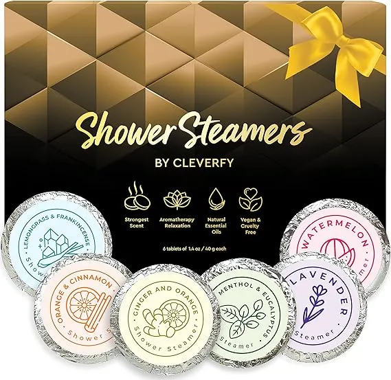 Cleverfy Aromatherapy Shower Steamers for Men - Pack of 6 Shower Bombs with Essential Oils. Self Care and Relaxation Christmas Gifts for Men and Stocking Stuffers for Men.