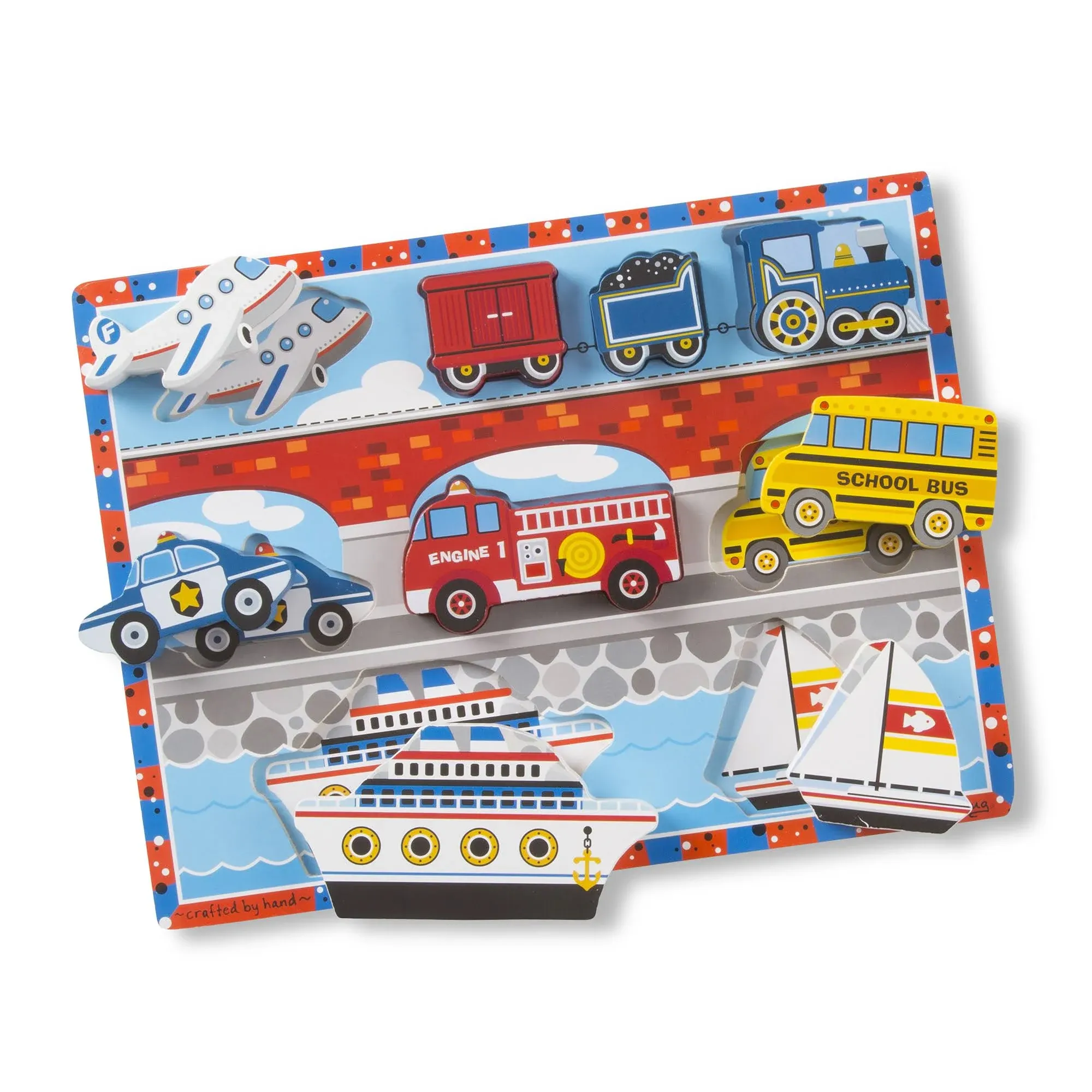 Melissa & Doug Vehicles Wooden Chunky Puzzle - Plane, Train, Cars, and Boats (9 pcs)