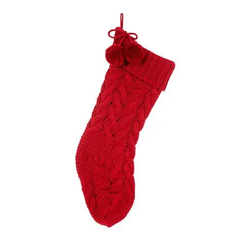 Glitzhome 24" Knitted Polyester Christmas Stocking with Pom Pom Ball