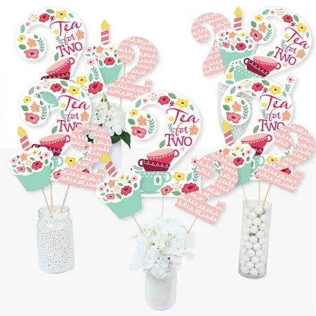 2nd Birthday Tea for Two - Garden Second Birthday Party Centerpiece Sticks - Table Toppers - Set of 15