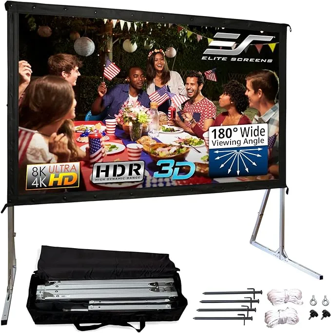 Elite Screens Yard Master 2, 58 inch Outdoor Projector Screen with Stand 16: 9, 8K 4K Ultra HD 3D Fast Folding Portable Movie Theater Cinema 58" Indoor Foldable Easy Snap Projection Screen, OMS58H2