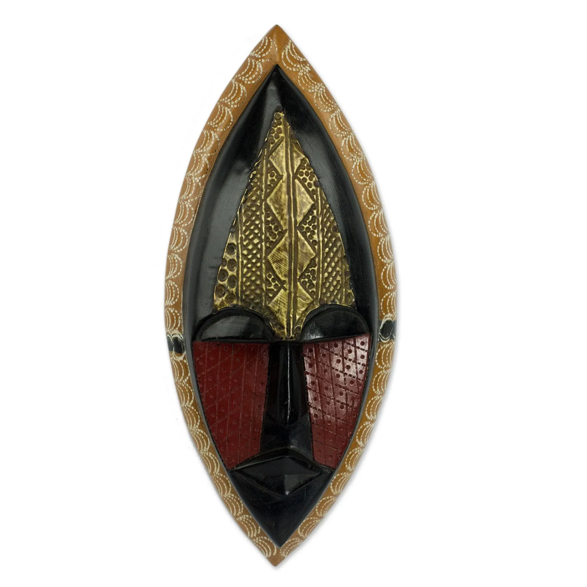 NOVICA Black and Red Sese Wood African Wall Mask with Brass Accents, A Peace Blessing'