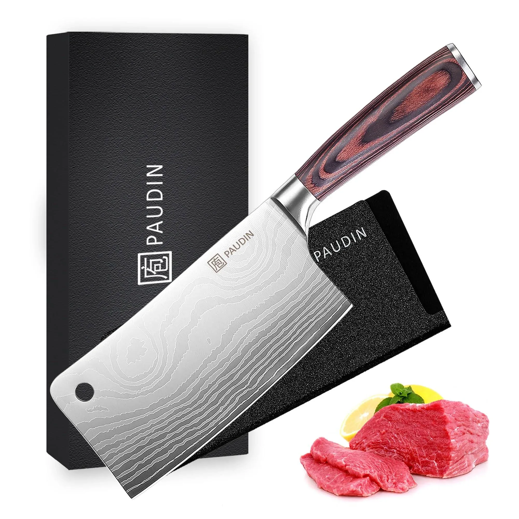 PAUDIN Cleaver Knife, Ultra Sharp Meat Cleaver 7 inch, High Carbon Stainless ...