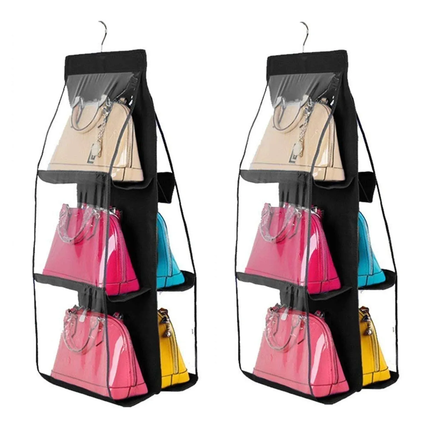 HAN sheng 2 Pcs 6 Pockets Hanging Purse Handbag Organizer