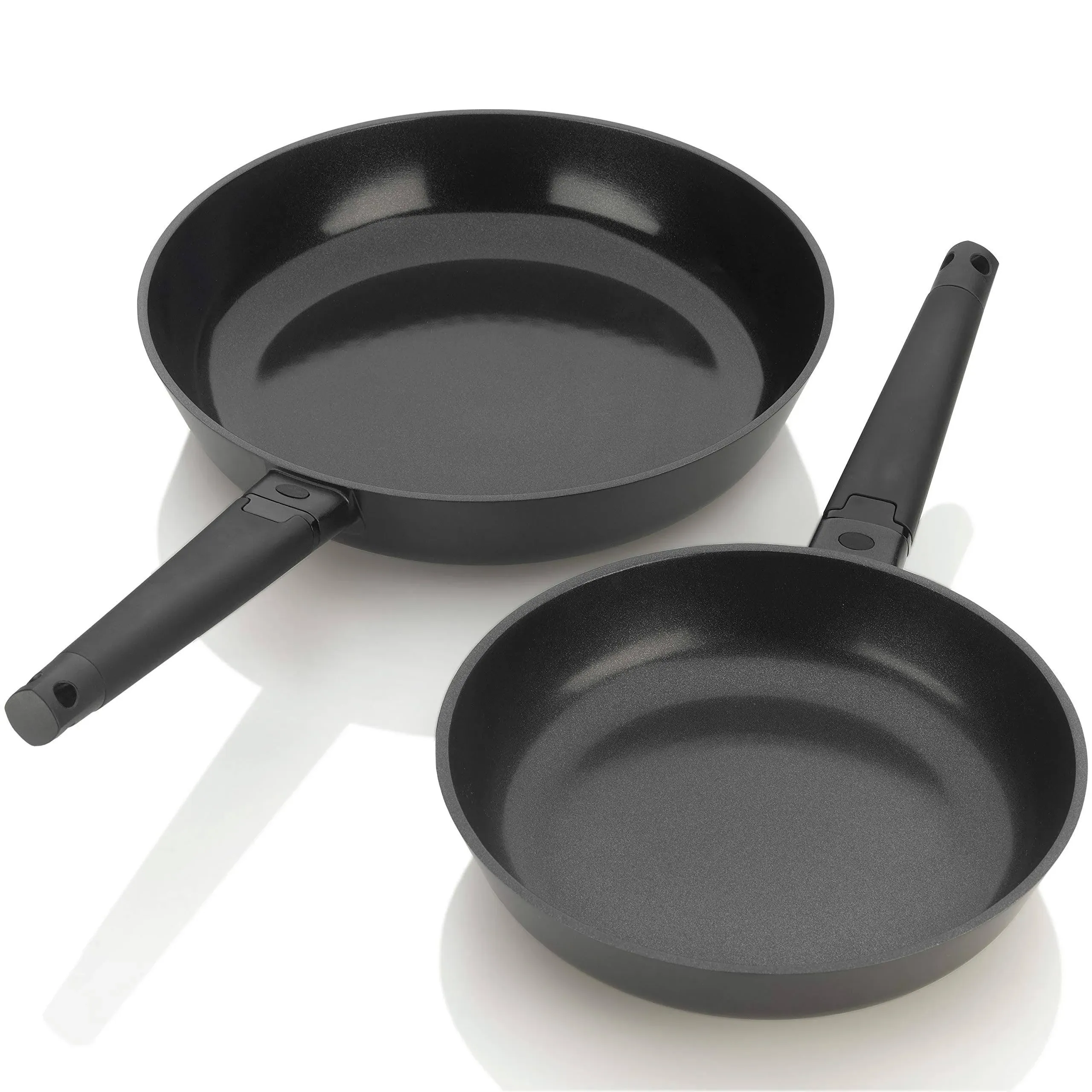 ZAVOR Noir 10 & 12 Inch Skillet Set - Premium Cast Aluminum with Titanium-based Nonstick Ceramic Coating & Removable Handles - Ultra Lightweight - Oven & Induction Ready | Noir Collection