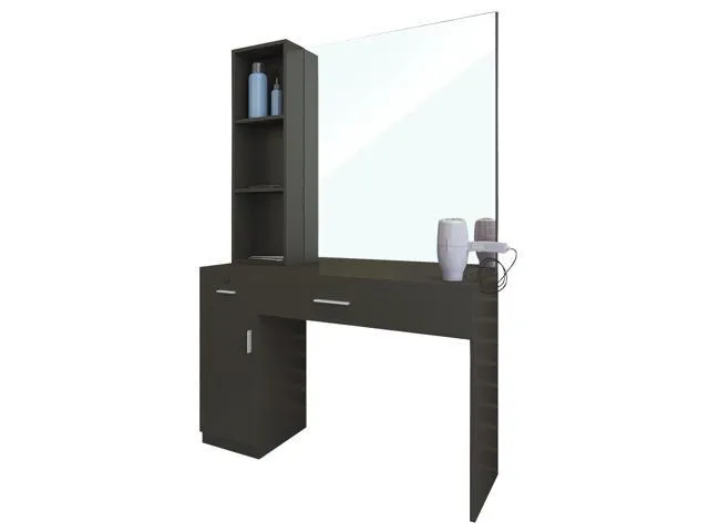 Artist Hand Wall Mount Salon Barber Station Styling Beauty Spa Salon Equipment with Mirror, Left Shelf (Black)