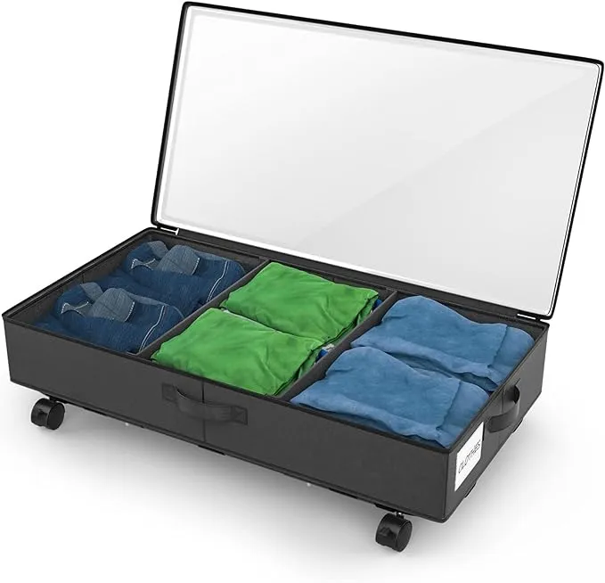 3rd Generation Under Bed Storage with Wheels 2-in-1 Underbed Storage Bins Con...