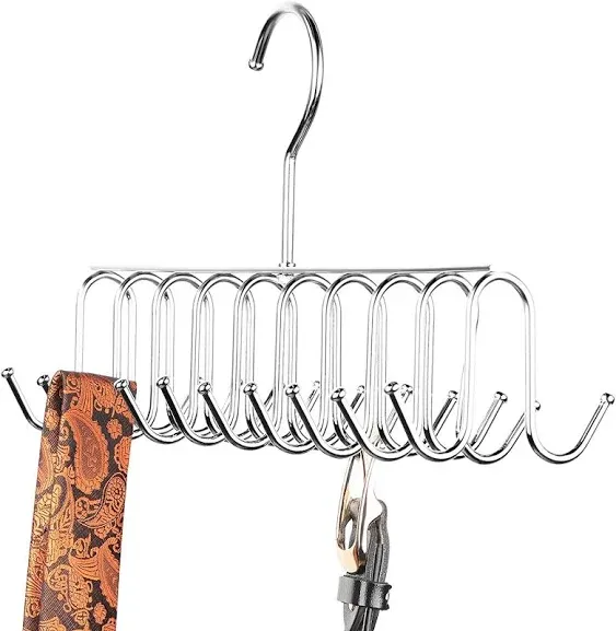 Belt Tie Rack Hanger Removable Metal Hanger with Hooks Shawls Belt 2 Silver