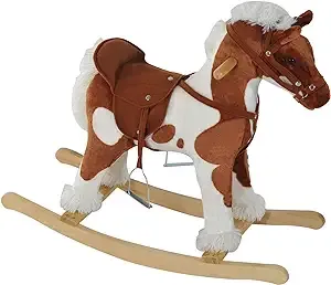 Qaba Plush Ride On Rocking Horse with Sound, Brown