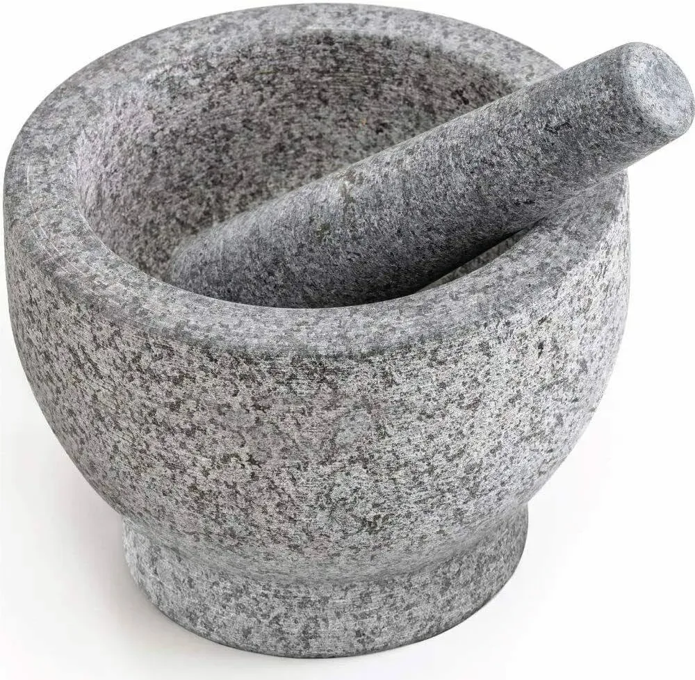 Gorilla Grip 100% Granite Slip Resistant Mortar and Pestle Set, Stone Guacamole Spice Grinder Bowls, Large Molcajete for Mexican Salsa Avocado Taco Mix Bowl, Kitchen Cooking Accessories, 1.5 Cup, Gray