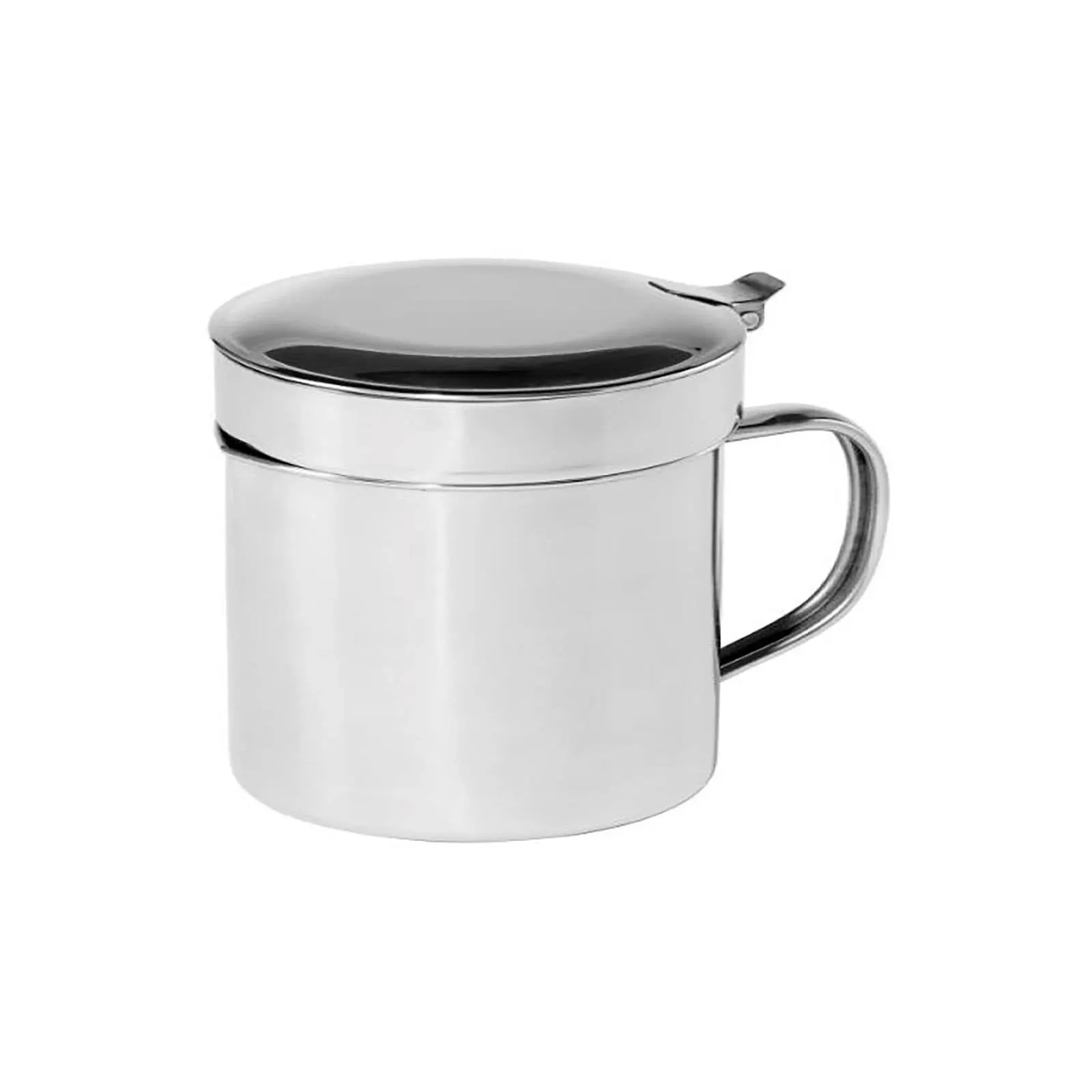 OGGI Stainless Steel Grease Container with Handle, Removable Strainer and Flip Top Lid. Perfect container for fryer oil, bacon drippings, lard and ghee oil. Can capacity - 0.25 Gall / 1 Qt / 0.95 Lt