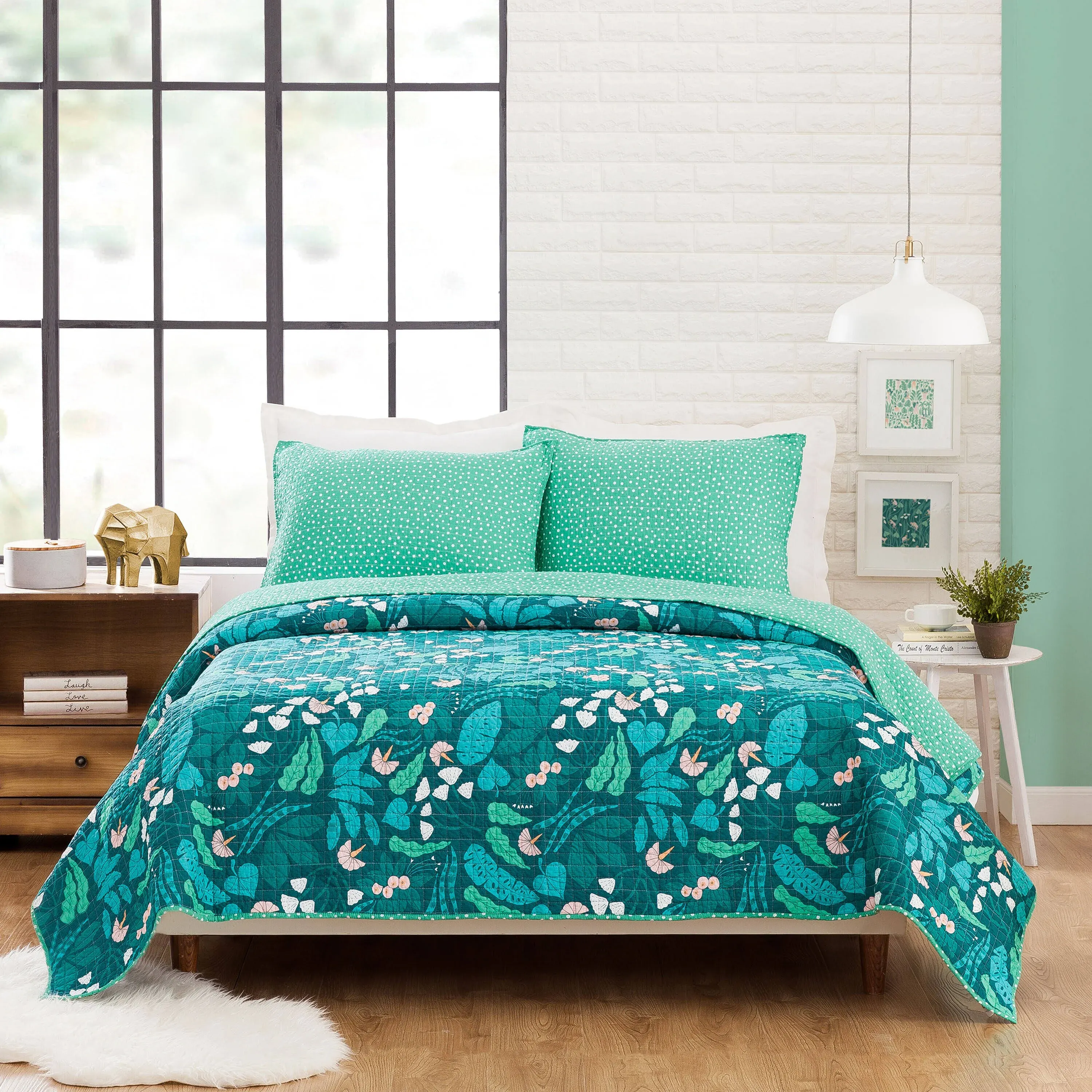 Makers Collective Elizabeth Olwen Jungle Floral Quilt Set, Green, King