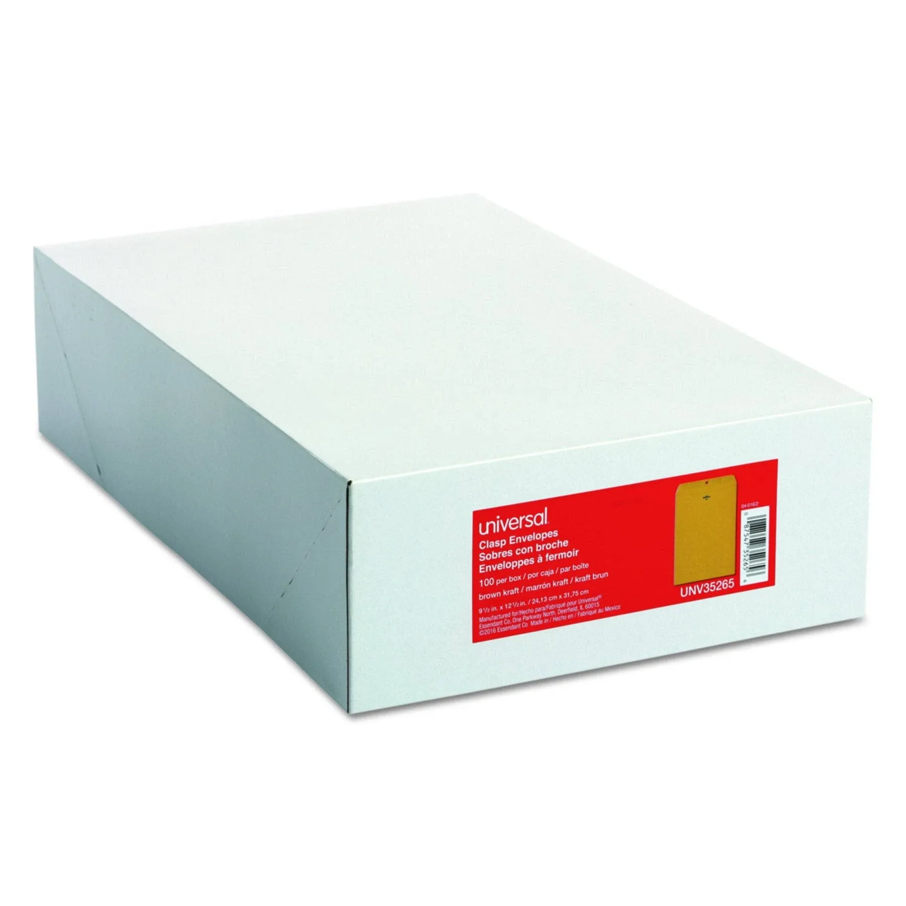 Universal Kraft Clasp Envelope, #93, Square Flap, Clasp/Gummed Closure, 9.5 x 12.5, Brown Kraft, 100/Box 